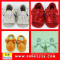 2015 Hot Sale color factory Wholesale bow and tassels sandals cow leather soft import baby shoes china